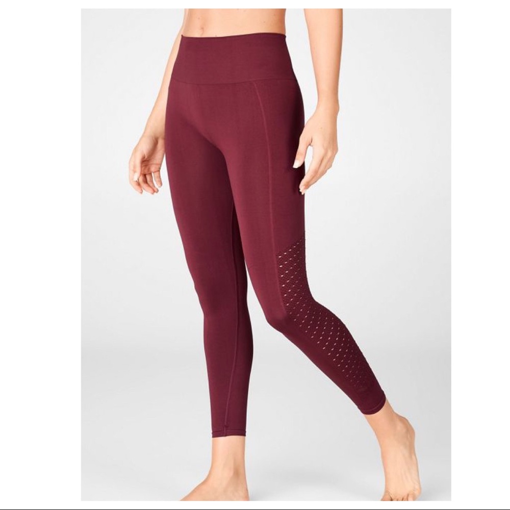 Fabletics Maroon Sync High Waist Perforated 7/8 Leggings
